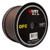 The VFL 8 Gauge OFC Wire 100ft Roll features copper wiring visible through a clear cover and branded labeling—ideal for car audio power wire installs.