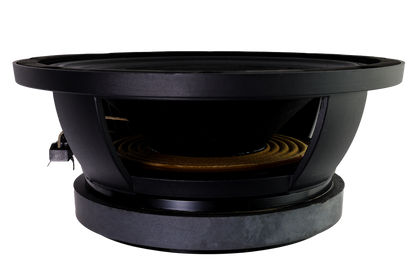 A close-up of the American Bass Godfather Pro Cast 10" Midbass Speaker (800 Watts) shows its large circular cone, sturdy metal frame, and magnetic base, all isolated against a white background.