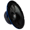A close-up of the American Bass Godfather 8" Carbon Cone Midrange Speaker (200 Watts), featuring a black and blue design, shown at an angle against a plain white background.