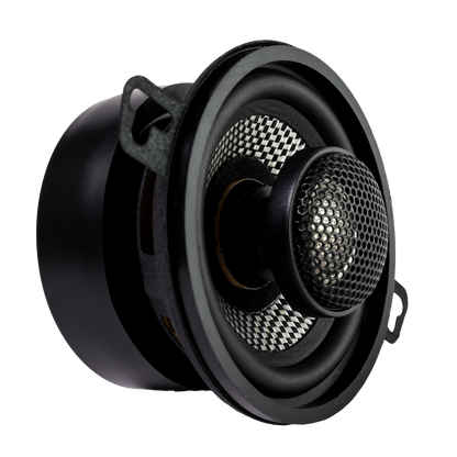 Close-up of an American Bass SQ 3.5" Full Range Speaker, 80 Watts (Pair), featuring a black mesh-covered center and textured cone, isolated on a white background.