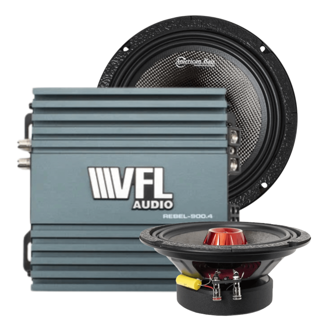 Biker Rebel Bundle — 2x Biker 8" Midrange + VFL Rebel REBEL-900.4 Amplifier - American Bass Audio