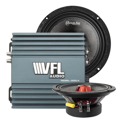 Biker Rebel Bundle — 2x Biker 8" Midrange + VFL Rebel REBEL-900.4 Amplifier - American Bass Audio