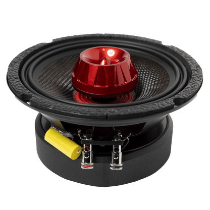 Rear view of the American Bass Audio Biker Series 6.5" Midrange Speaker (400W) showing the speaker terminals and ferrite motor structure.