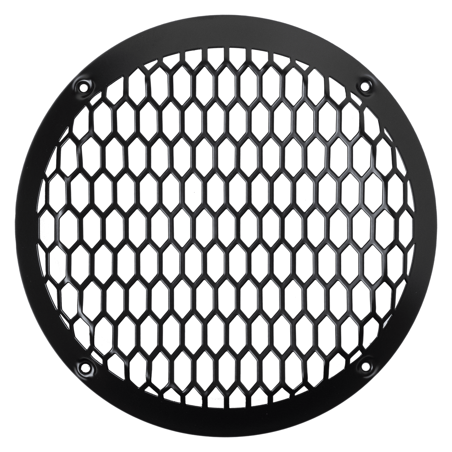 The American Bass Audio Biker Series 8" Midrange Speaker grille is a round, black metal mesh with a honeycomb pattern and four screw holes, designed for an 8" 400-watt speaker, shown against a white background.