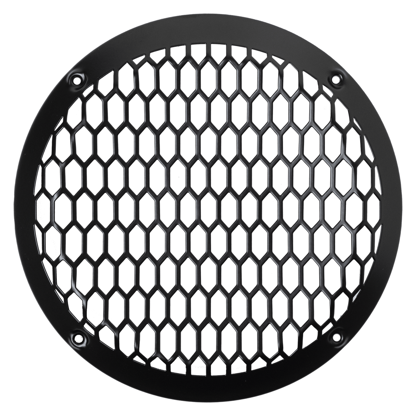 A round black honeycomb grille with four screw holes for the American Bass Falcon Series 8" Midrange Speaker (300 Watts), ideal for car or pro audio ventilation or speaker protection, shown on a white background.