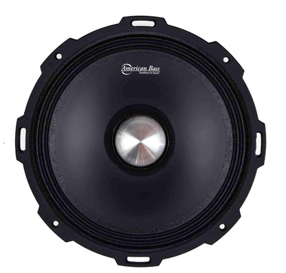 The American Bass Godfather 10″ Midrange Speaker, seen from above on a white background, is a black circular car audio speaker with a metallic center dome and four mounting tabs, delivering 500 watts of high-performance sound.
