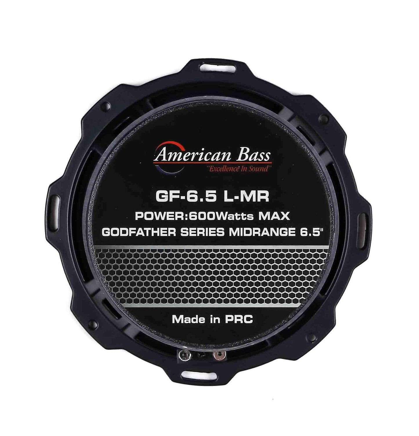 The American Bass Godfather 6.5″ Midrange Speaker, labeled GF-6.5 L-MR and Made in PRC, delivers 300 watts—ideal for premium car audio setups.
