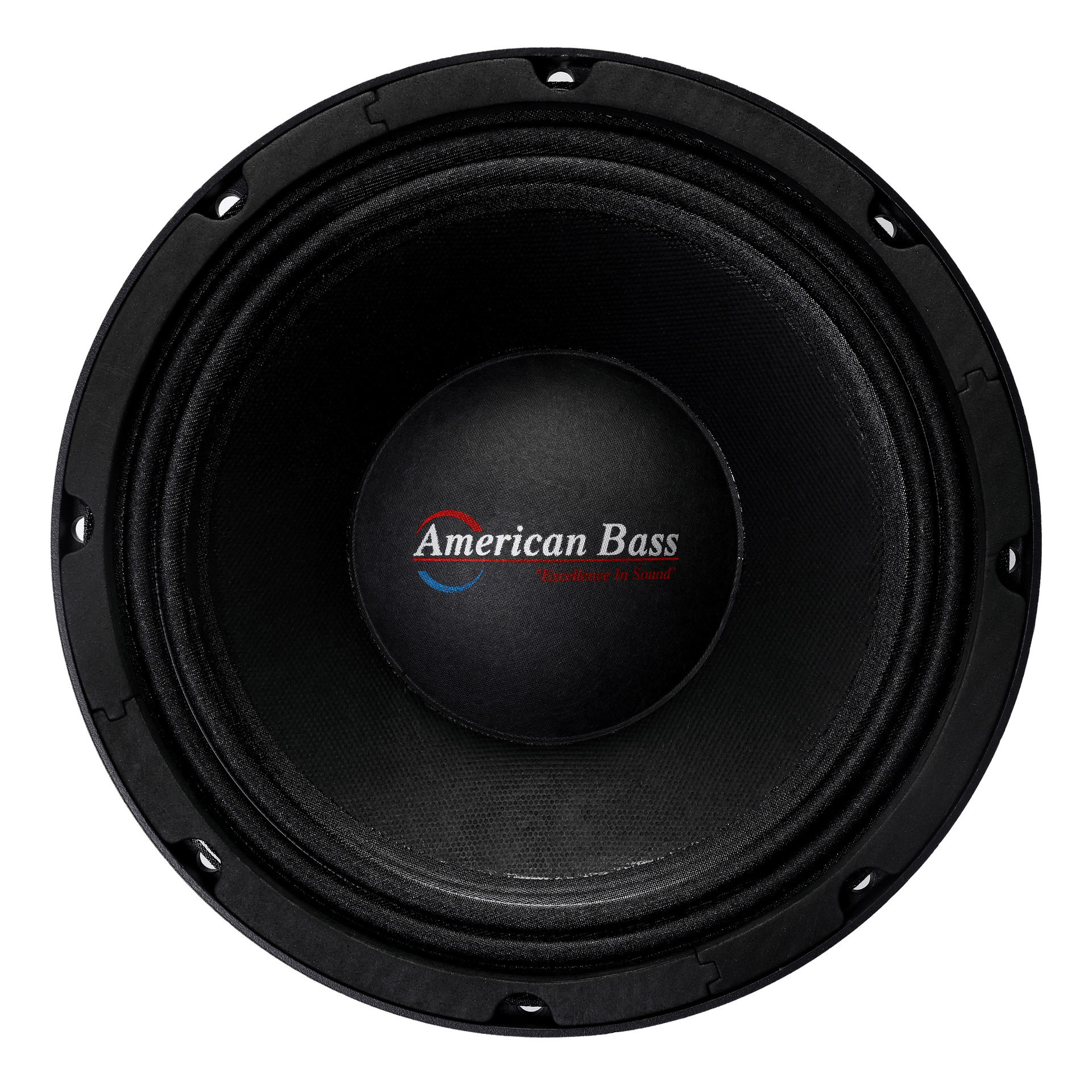 A close-up of the American Bass Godfather Pro Cast 10" Midbass Speaker (400 Watts) displays "Excellence in Sound" at the center, highlighting premium car audio quality against a plain white background.