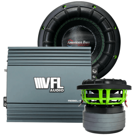 Monster Bass Bundle — 2x Godzilla 8" Subwoofer + VFL Rebel REBEL-5000.1 Amplifier - American Bass Audio