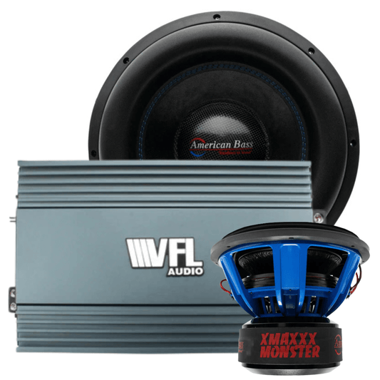 Monster Bass Bundle — 2x XMAXXX Monster 15" Subwoofer + VFL REBEL-8000.1 Amplifier - American Bass Audio