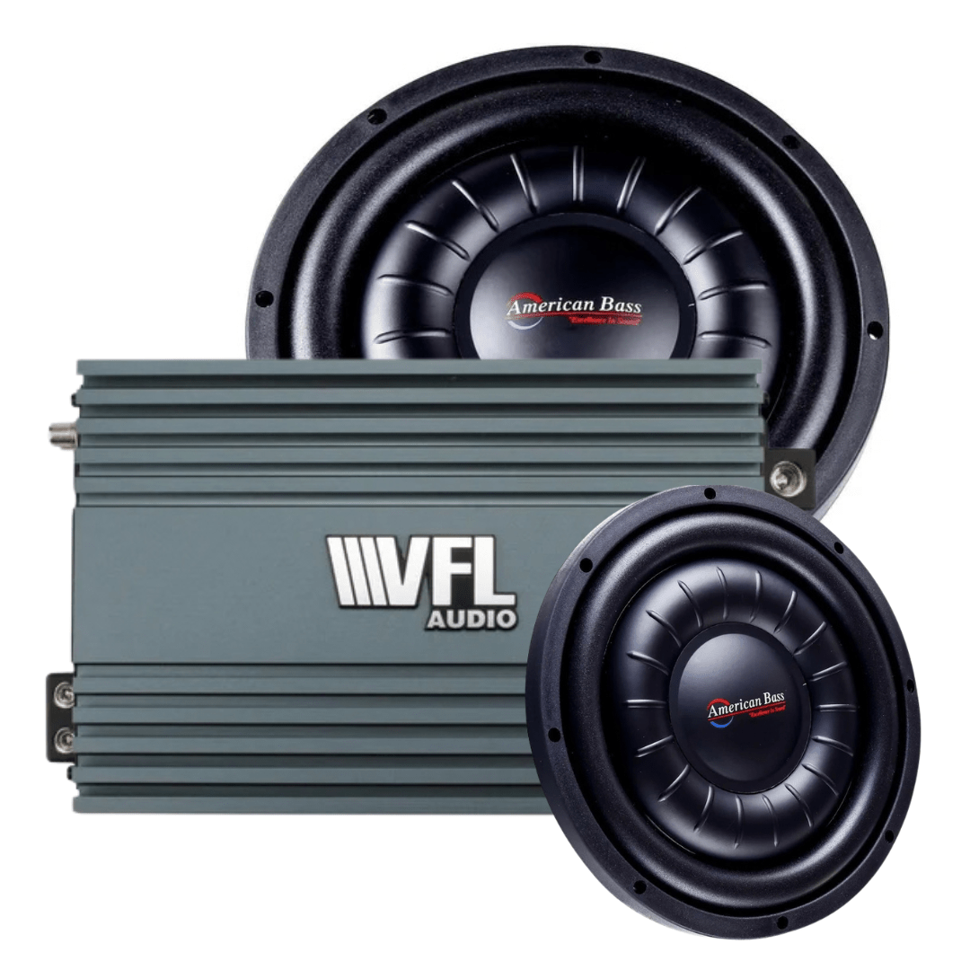 Slim Rebel Bundle — 2x Hawk Slim 10" Subwoofers + VFL Rebel REBEL-3000.1 Amplifier - American Bass Audio