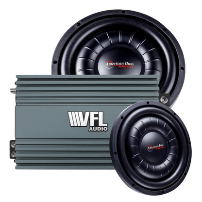 Slim Rebel Bundle — 2x Hawk Slim 10" Subwoofers + VFL Rebel REBEL-3000.1 Amplifier - American Bass Audio