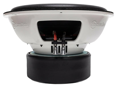 A close-up view of the American Bass TITAN 12″ Car Subwoofer | Dual Voice Coil 4 Ohm highlights the rear connections and a black protective cover at the base. This high-performance car audio subwoofer delivers 800 watts RMS, with the American Bass branding clearly visible on the side.