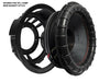 A close-up shows a disassembled black subwoofer, spotlighting the basket frame and cone. Text reads SHOWN FOR VFL COMP NEW BASKET STYLE—ideal for showcasing the American Bass VFL Comp 15" Subwoofer Recone Kit (Version 2).